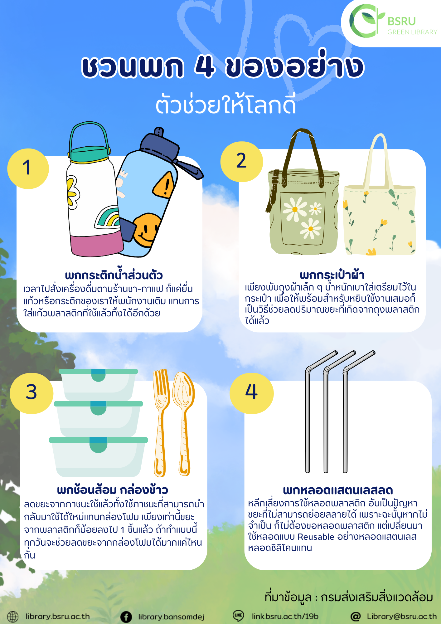 ชวนพก 4 ของอย่าง #greenlibrary #greenbsru