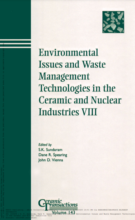 Environmental Issues and Waste Management Technologies in the Ceramic and Nuclear Industries VIII #greenlibrary