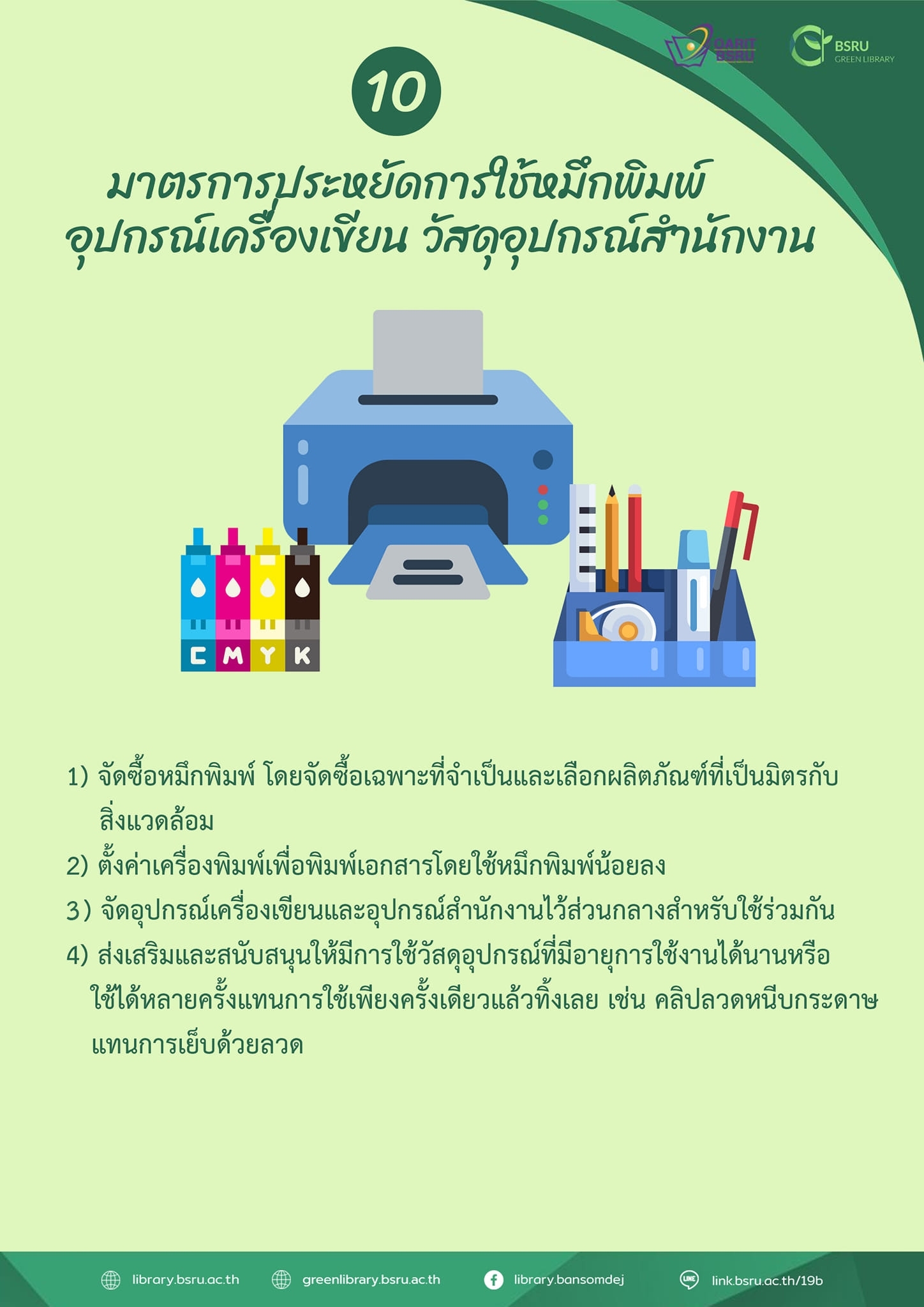 มาตรการประหยัดการใช้หมึกพิมพ์ อุปกรณ์เครื่องเขียน วัสดุอุปกรณ์สำนักงาน #greenlibaray