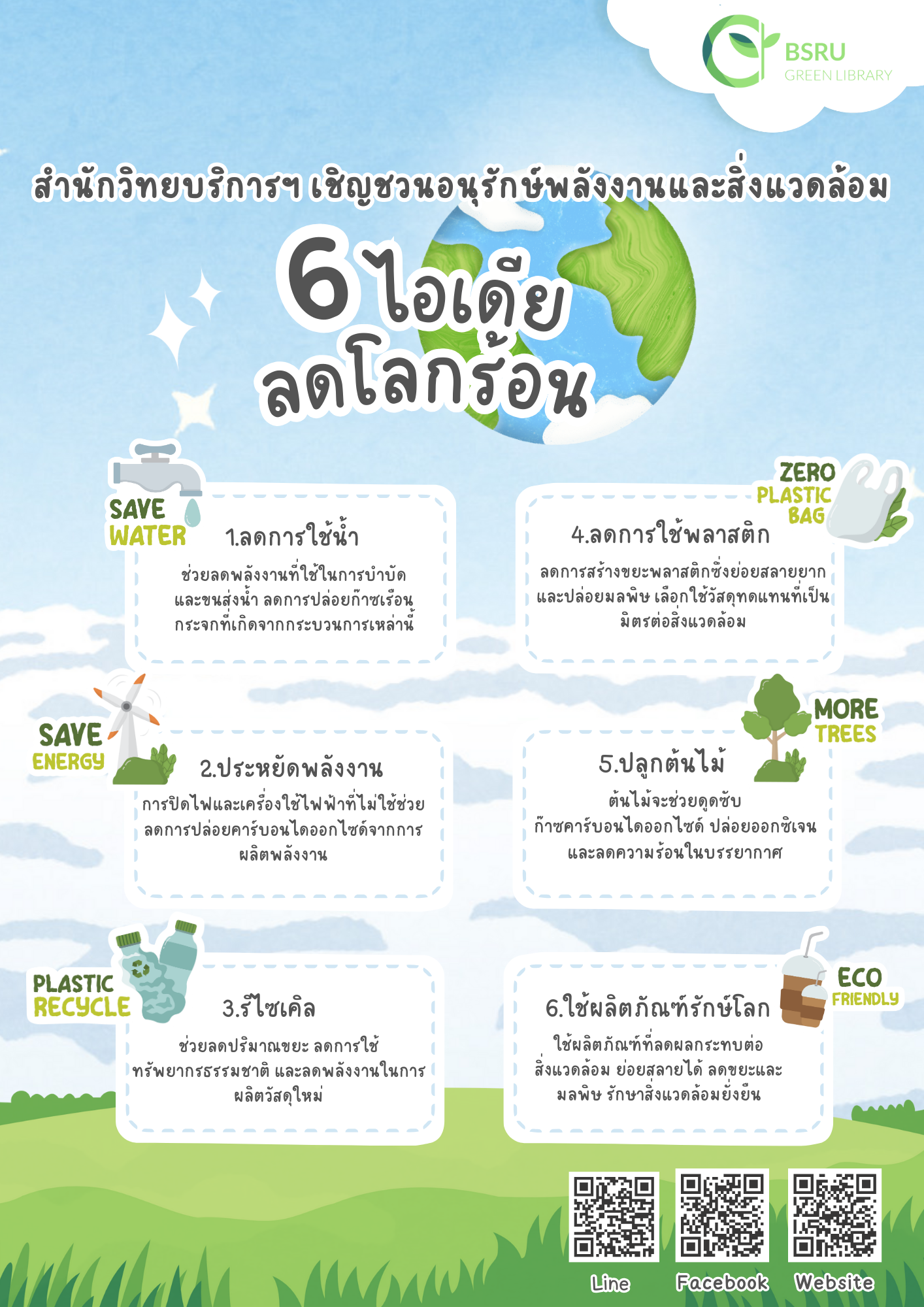 6 ไอเดีย ลดโลกร้อน โปสเตอร์#greenlibaray