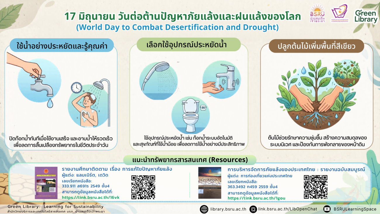 17 มิถุนายน วันต่อต้านภัยแล้งและฝนแล้งโลก (World Day to Combat Desertification and Drought) #greenlibrary